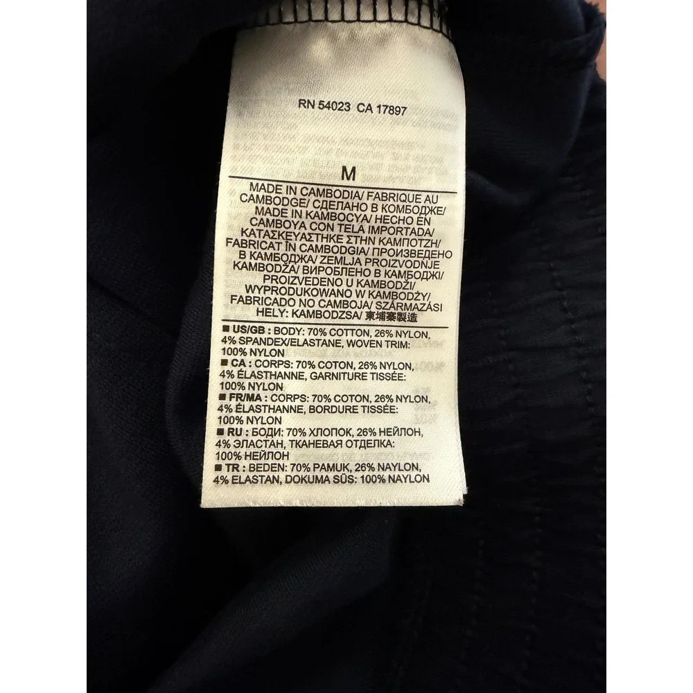 Banana Republic Mens Med Mixed Media Bomber Jacket Navy Blue Full Zip Preppy EUC